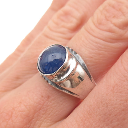 925 Sterling Silver Vintage Real Sapphire Oxidized Ring Size 7.75