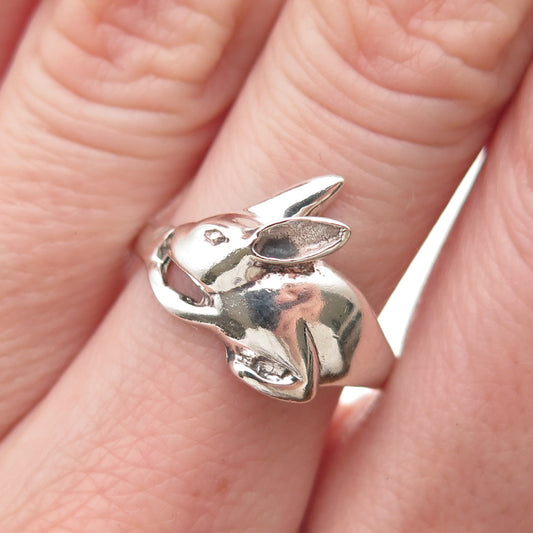 925 Sterling Silver Vintage Rabbit Oxidized Ring Size 8