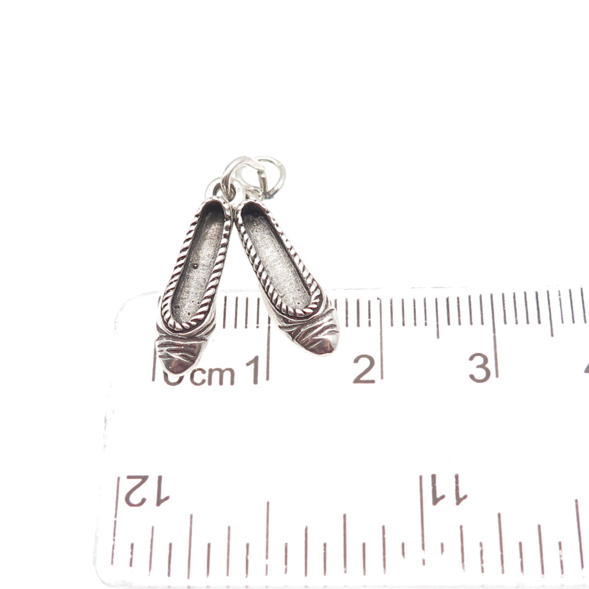 925 Sterling Silver Vintage Ballet Shoes Oxidized 3D Mini Charm Pendant