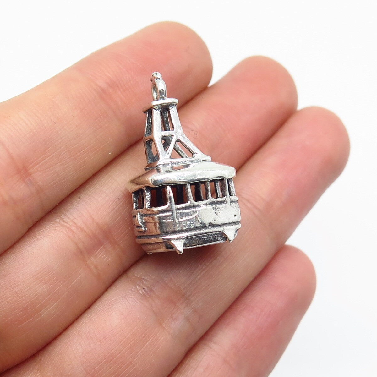 925 Sterling Silver Vintage Bell Trading Post Cable Car Charm Pendant