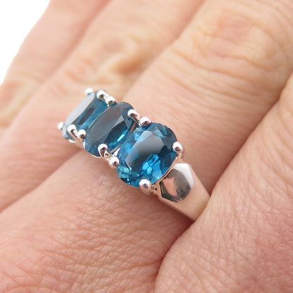 925 Sterling Silver Vintage Real Oval-Cut Swiss Blue Topaz Ring Size 7.25