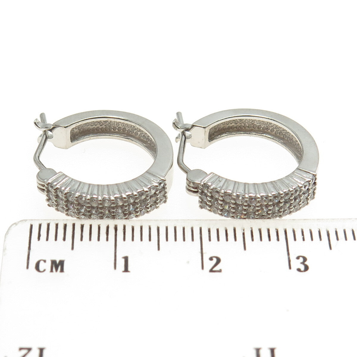 925 Sterling Silver Round-Cut C Z Sparkle Hoop Earrings