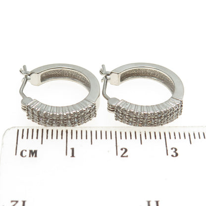 925 Sterling Silver Round-Cut C Z Sparkle Hoop Earrings
