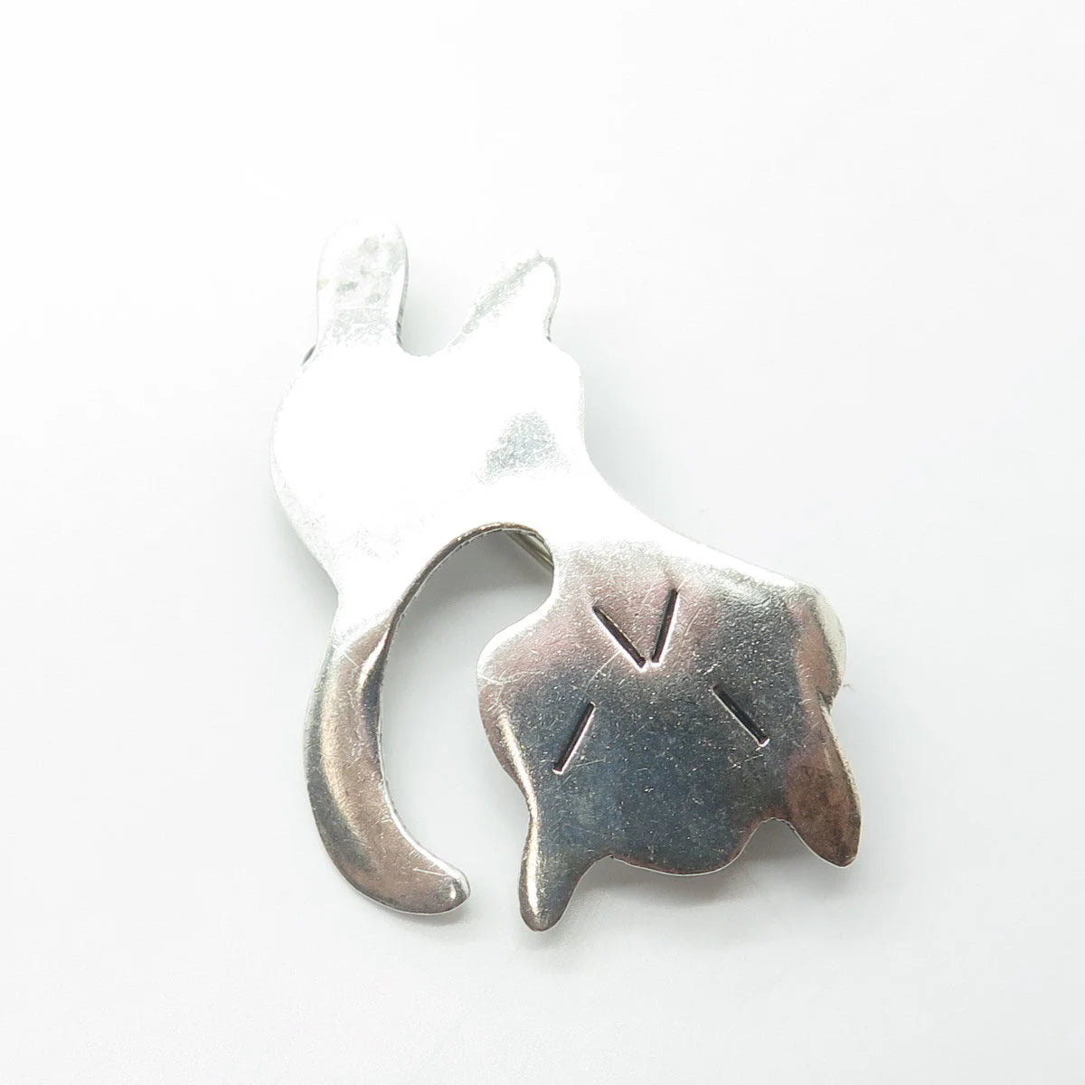 925 Sterling Silver Vintage Mexico Angry Cat Modernist Pin Brooch