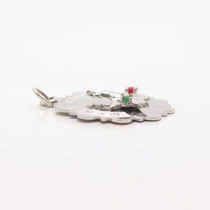 925 Sterling Silver Real Coral & Emerald Gem "Merry Christmas" Charm Pendant