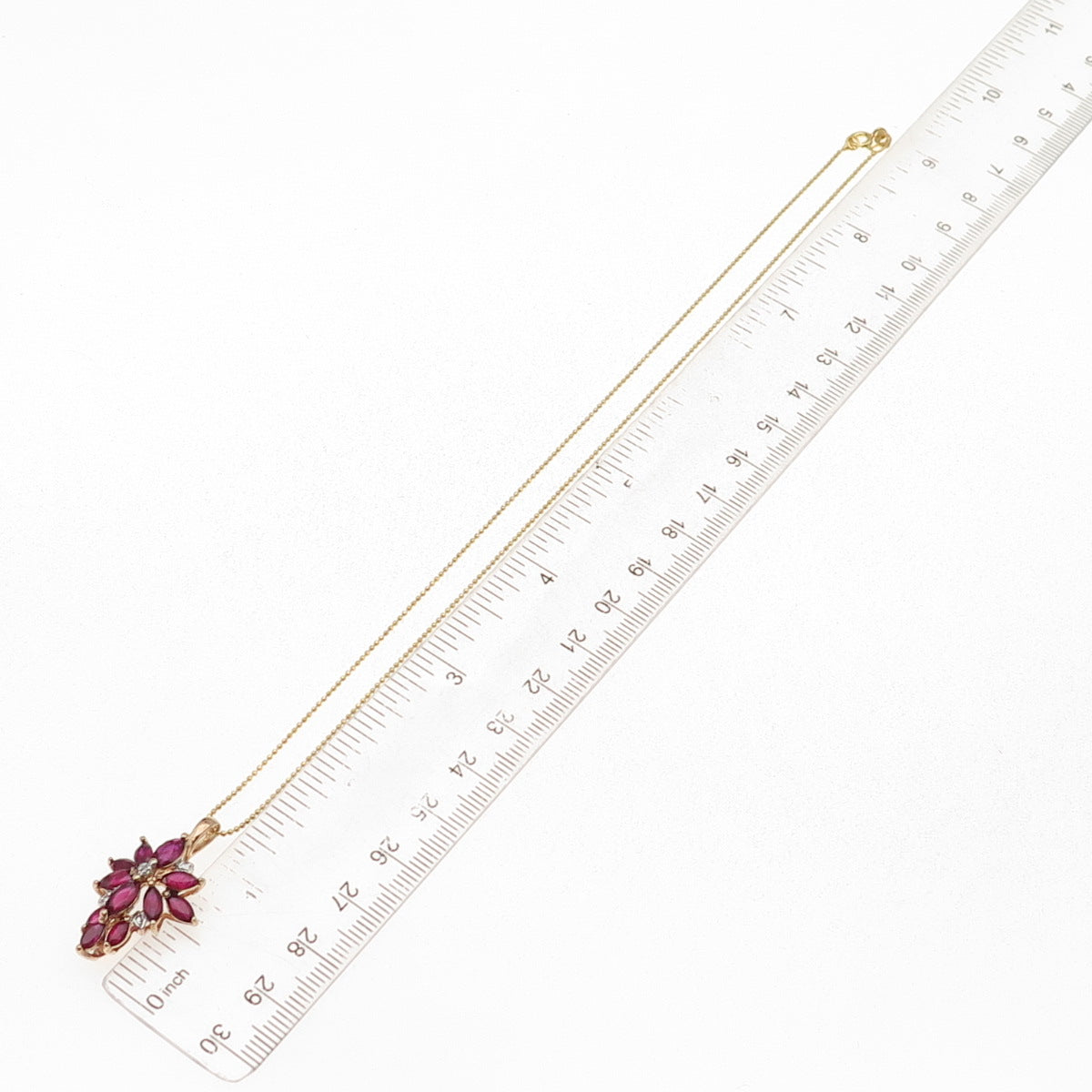 Ross Simons 925 Sterling Gold Plated Real Diamond Lab-Created Ruby Necklace 16"