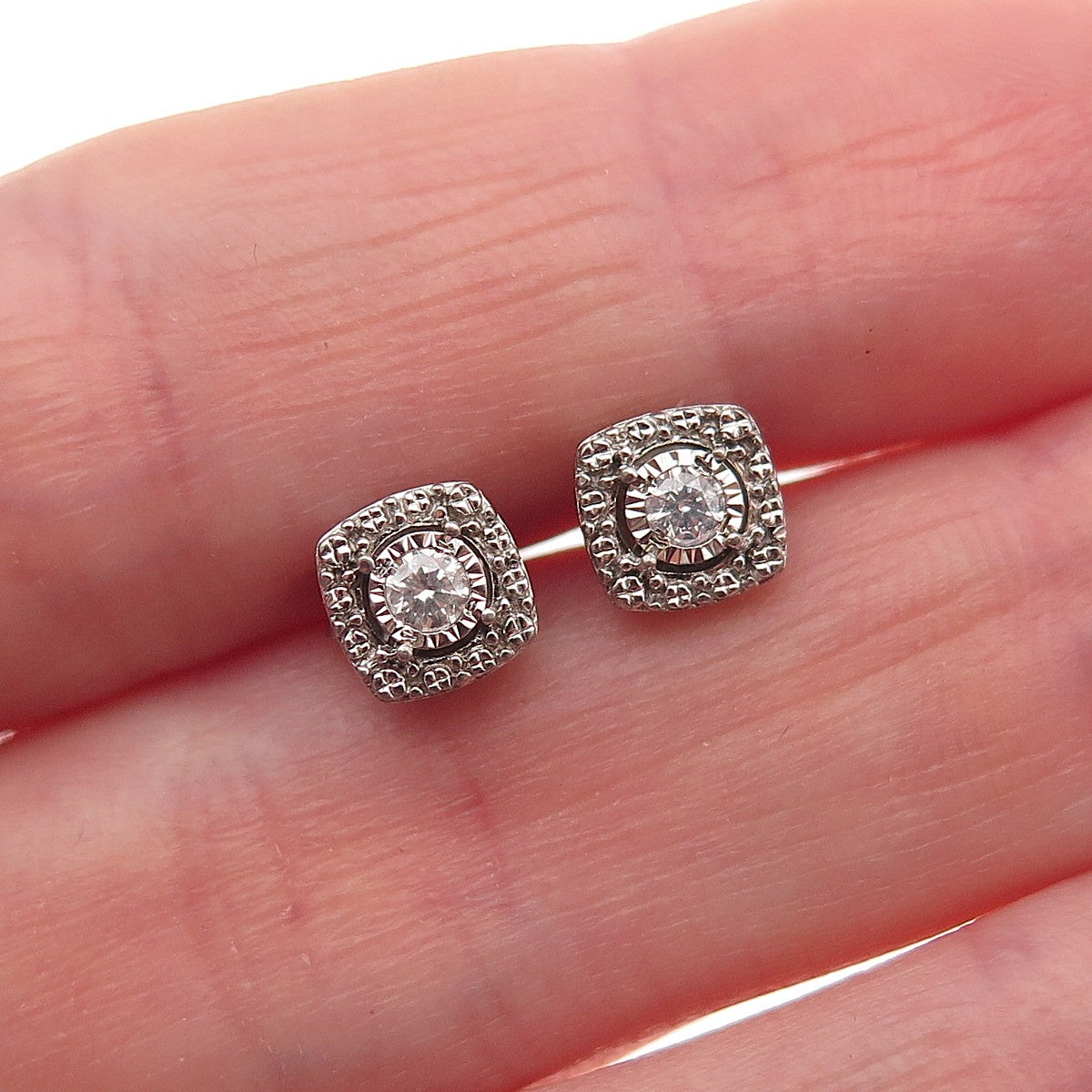 925 Sterling Silver Real Round-Cut Diamond Stud Earrings