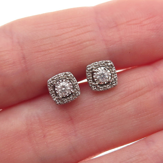 925 Sterling Silver Real Round-Cut Diamond Stud Earrings