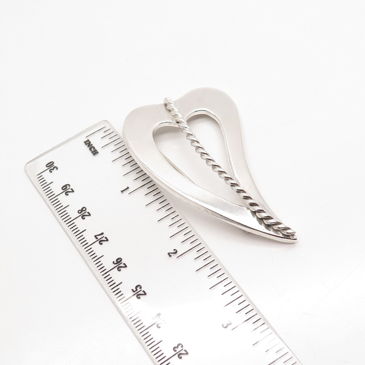 925 Sterling Silver Vintage Mexico Modernist Open Heart Pin Brooch