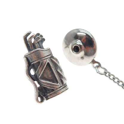 OSTBY & BARTON 925 Sterling Vintage Golf Club Oxidized Tie Tack w/ Button Chain