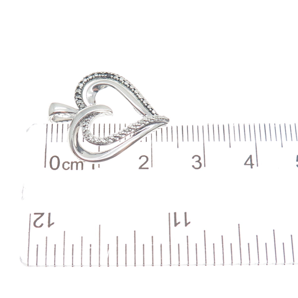 SUN 925 Sterling Silver Real Diamond Accent Double Heart Minimalist Pendant