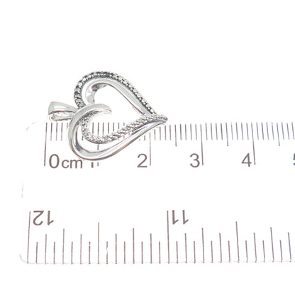SUN 925 Sterling Silver Real Diamond Accent Double Heart Minimalist Pendant