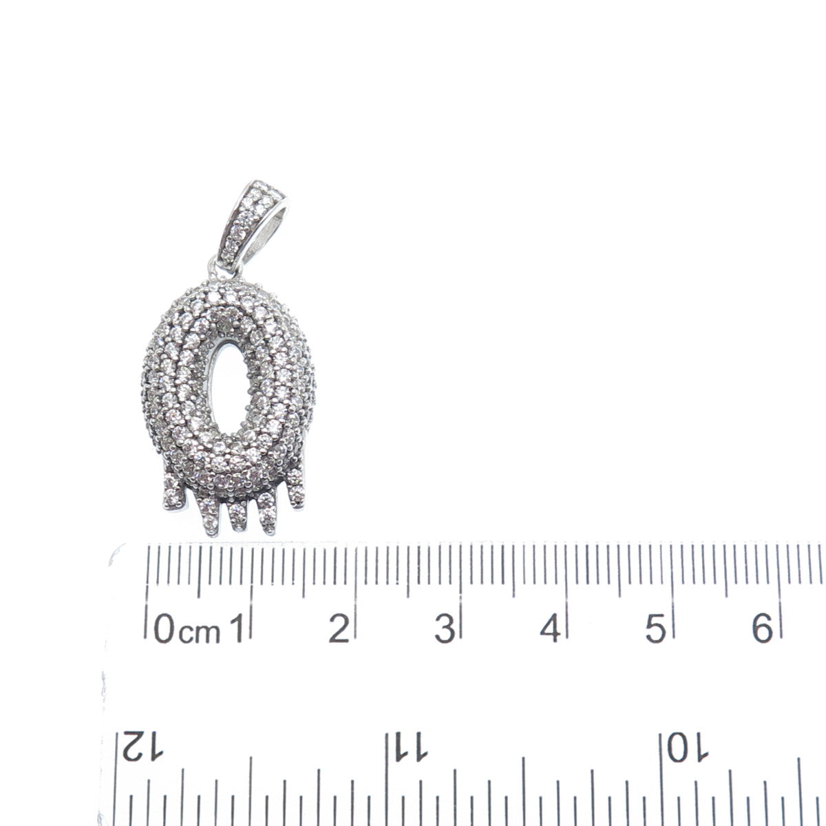 925 Sterling Silver Round-Cut C Z Sparkle Melted Letter O Initial Charm Pendant