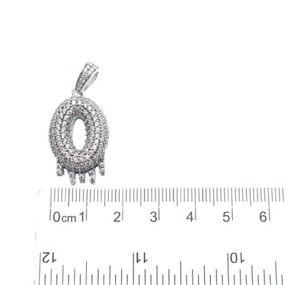 925 Sterling Silver Round-Cut C Z Sparkle Melted Letter O Initial Charm Pendant