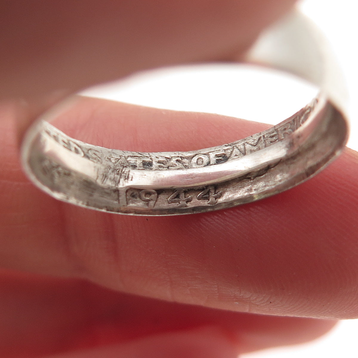 900 Silver Antique 1944 US Washington Quarter Dollar Coin Band Ring Size 7