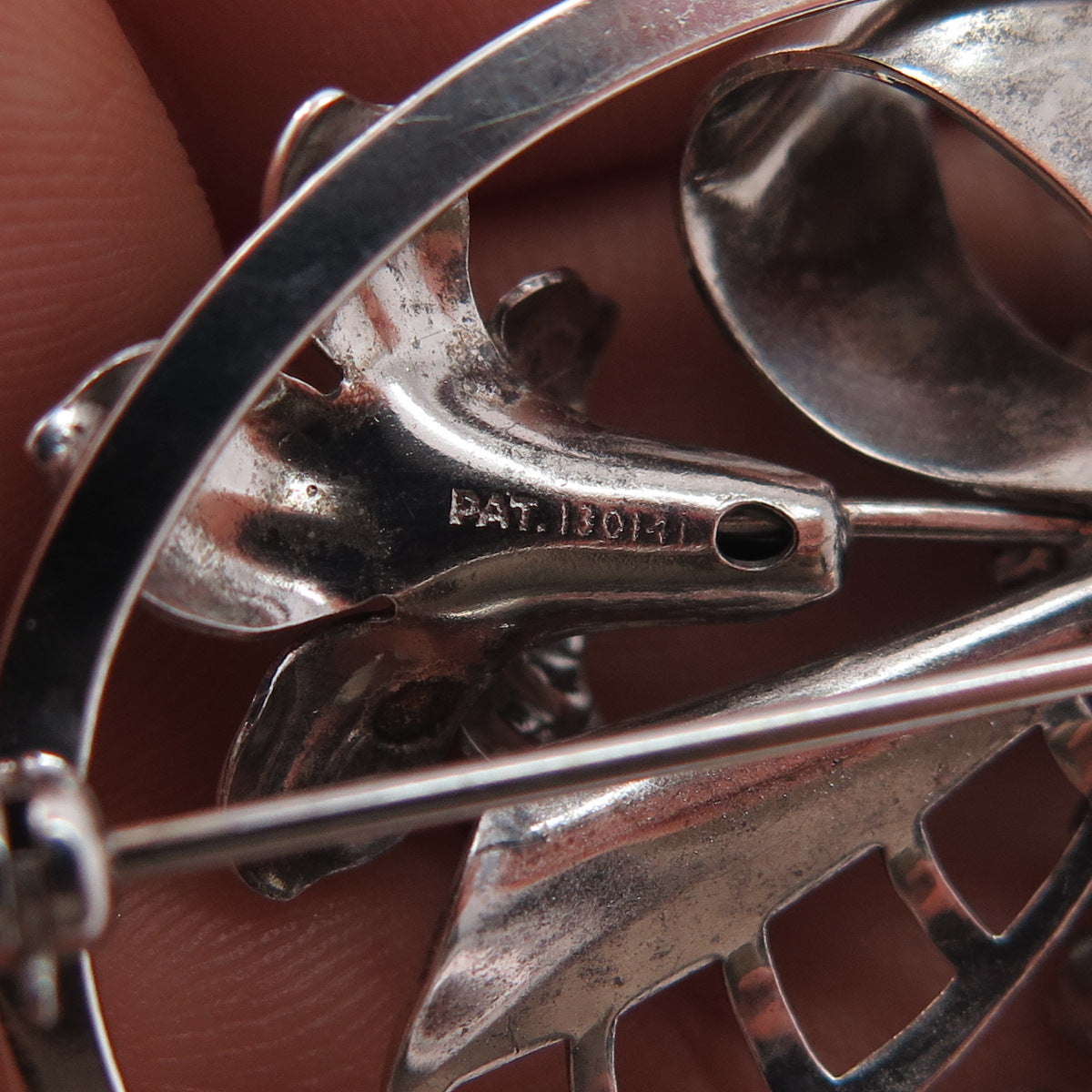 CARL ART 925 Sterling Silver Antique Purple & White Rhinestone Bow Pin Brooch