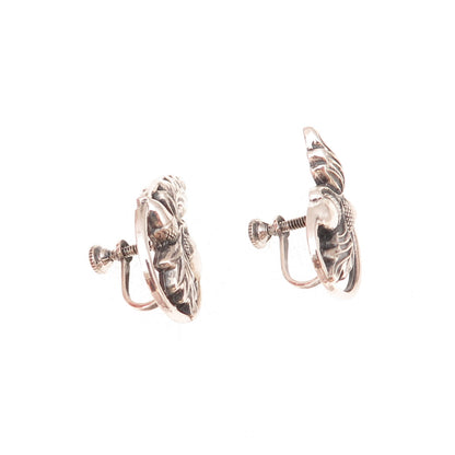 925 Sterling Silver Antique Art Deco Acorn Oxidized Screw Back Earrings