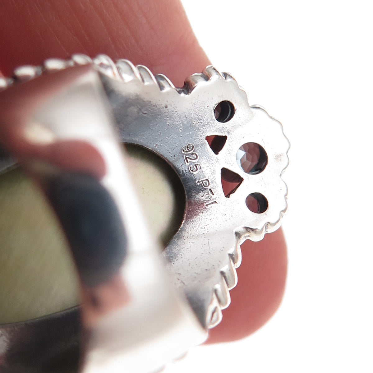 925 Sterling Silver Vintage Real Abalone Shell & Blue Topaz Oxidized Ring Size 7