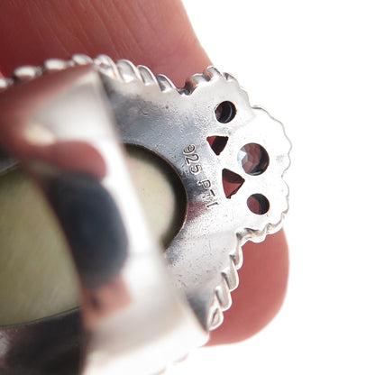925 Sterling Silver Vintage Real Abalone Shell & Blue Topaz Oxidized Ring Size 7