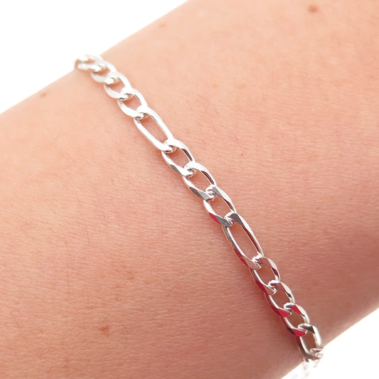 925 Sterling Silver Vintage Italy Figaro Link Bracelet 7"