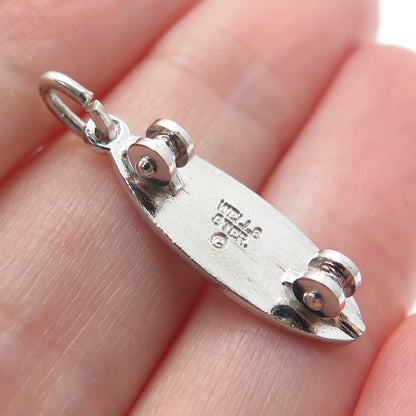WELLS 925 Sterling Silver Vintage Skateboard Minimalist 3D Charm Pendant