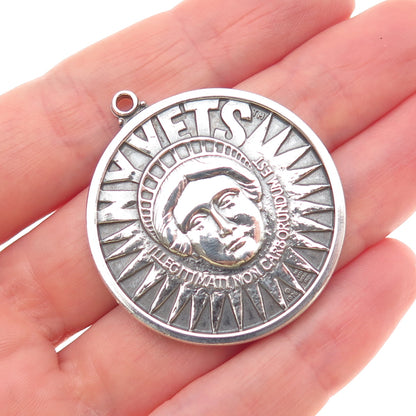 The Vets Medal 925 Sterling Silver Vintage NYC Token Oxidized Pendant