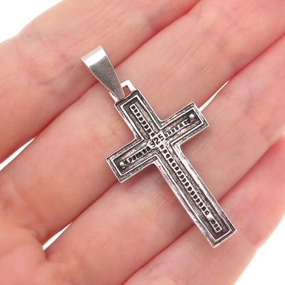 925 Sterling Silver Vintage Crucifix Cross Oxidized Charm Pendant