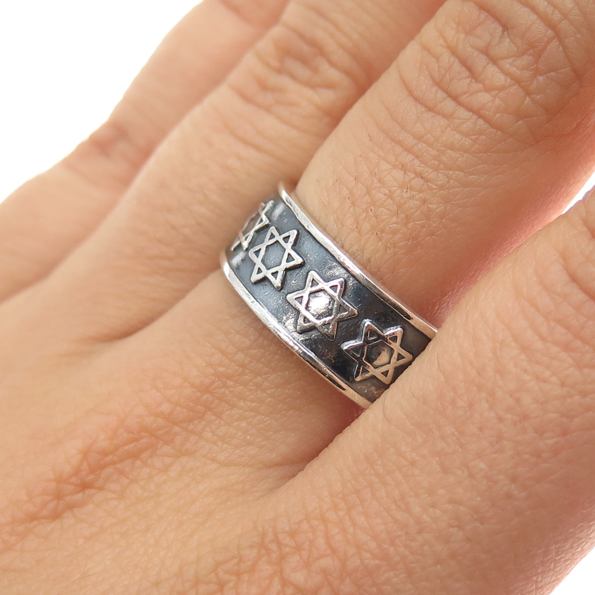 925 Sterling Silver Vintage Mexico Star of David Oxidized Band Ring Size 10