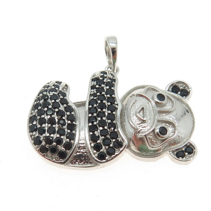 925 Sterling Silver Real Round-Cut Black Spinel Panda Pendant
