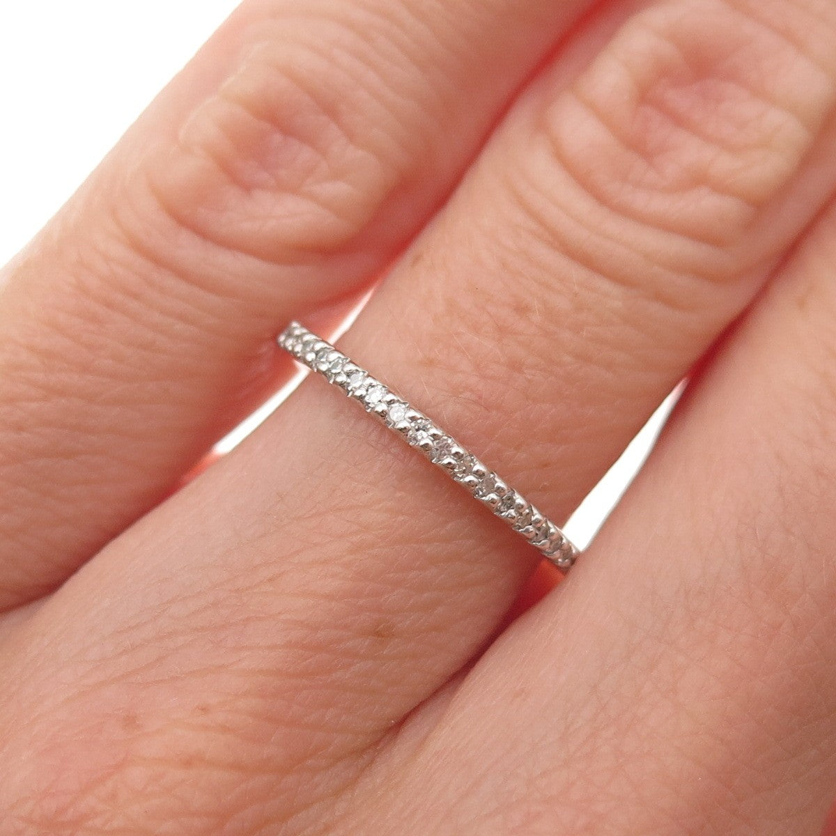 925 Sterling Silver Round-Cut C Z Half Eternity Stackable Band Ring Size 5.25