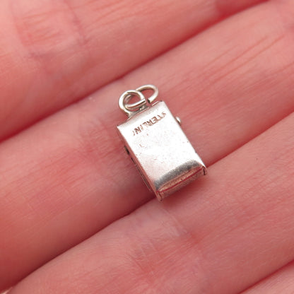 925 Sterling Silver Antique Art Deco Mail Box 3D Mini Open Charm Pendant