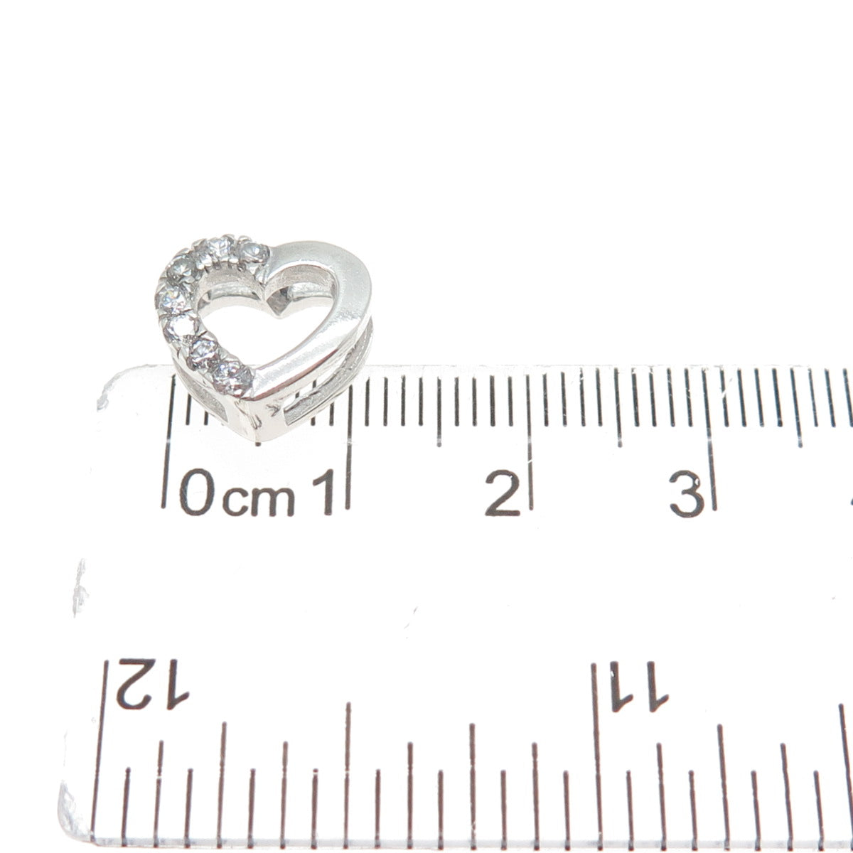 925 Sterling Silver Round-Cut C Z Heart Minimalist Slide Charm Pendant