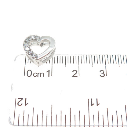 925 Sterling Silver Round-Cut C Z Heart Minimalist Slide Charm Pendant