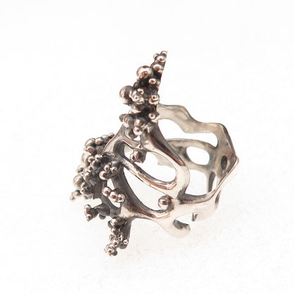 925 Sterling Silver Vintage Modernist Granulated Oxidized Ring Size 6.25