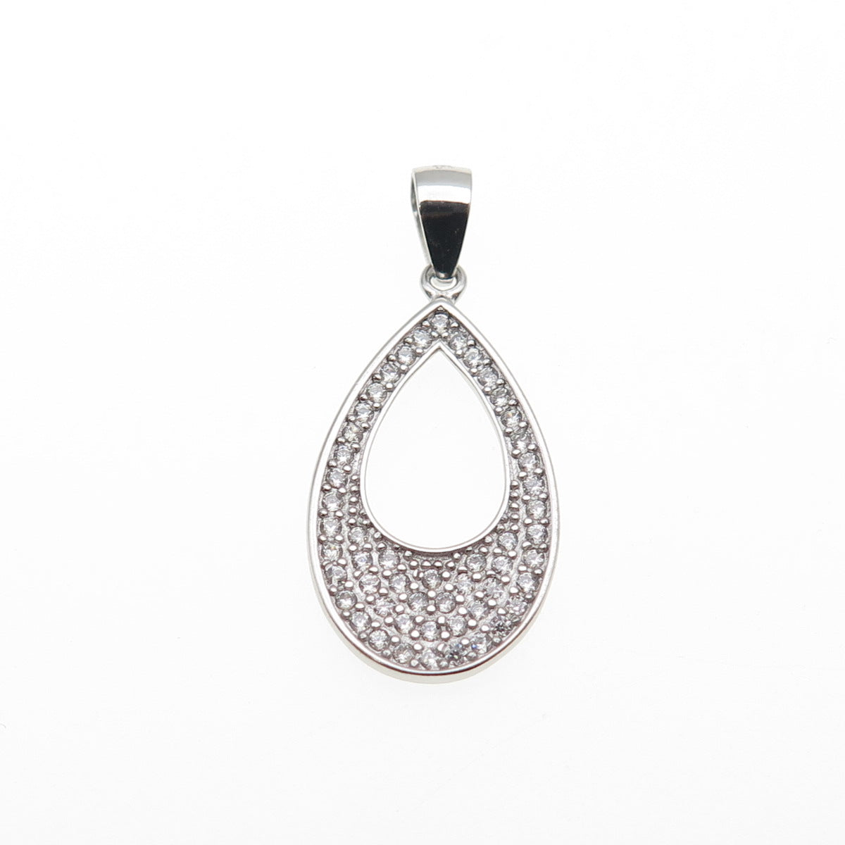 925 Sterling Silver Round-Cut C Z Teardrop Charm Pendant