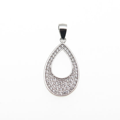 925 Sterling Silver Round-Cut C Z Teardrop Charm Pendant