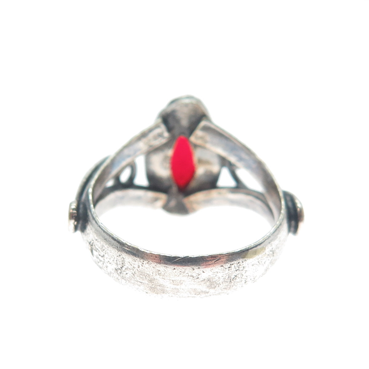 925 Sterling Silver Vintage Real Rhodonite Swirl Oxidized Ring Size 6.25