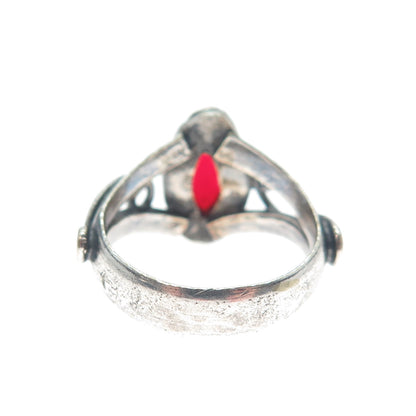 925 Sterling Silver Vintage Real Rhodonite Swirl Oxidized Ring Size 6.25