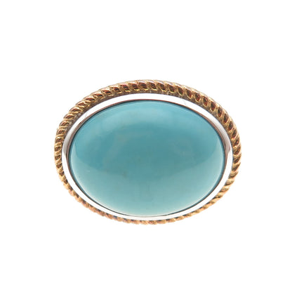 925 Sterling Silver 2-Tone Real Tyrone Turquoise Ring Size 8