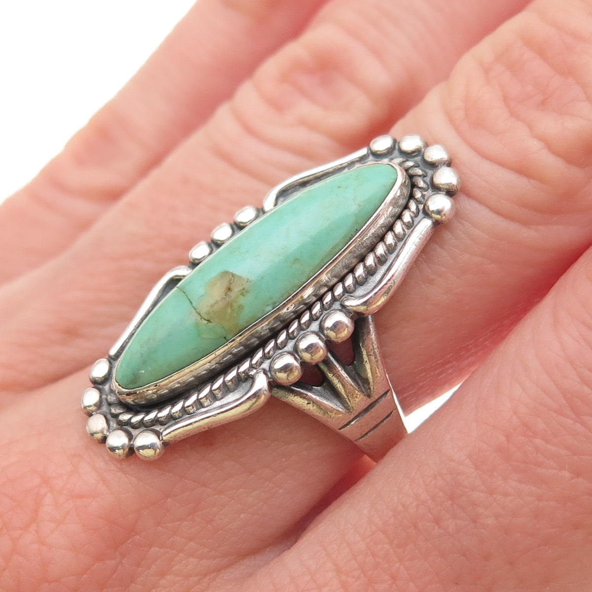 Bell Trading Post Old Pawn 925 Sterling Silver Vintage Turquoise Ring Size 7.25