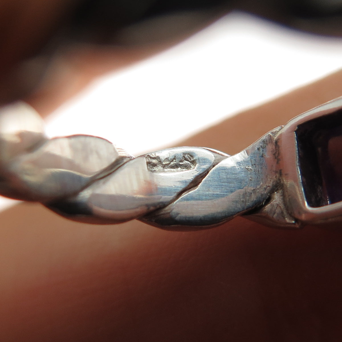 925 Sterling Silver Vintage Real Amethyst Twisted Ring Size 6