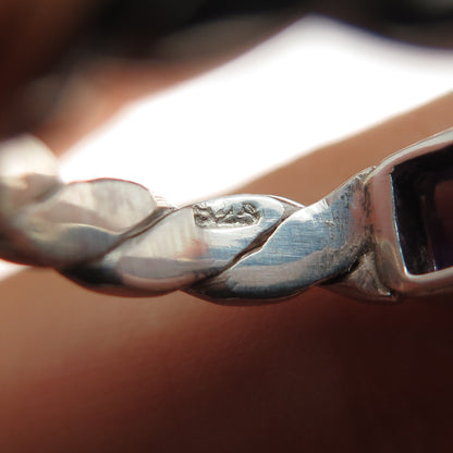 925 Sterling Silver Vintage Real Amethyst Twisted Ring Size 6
