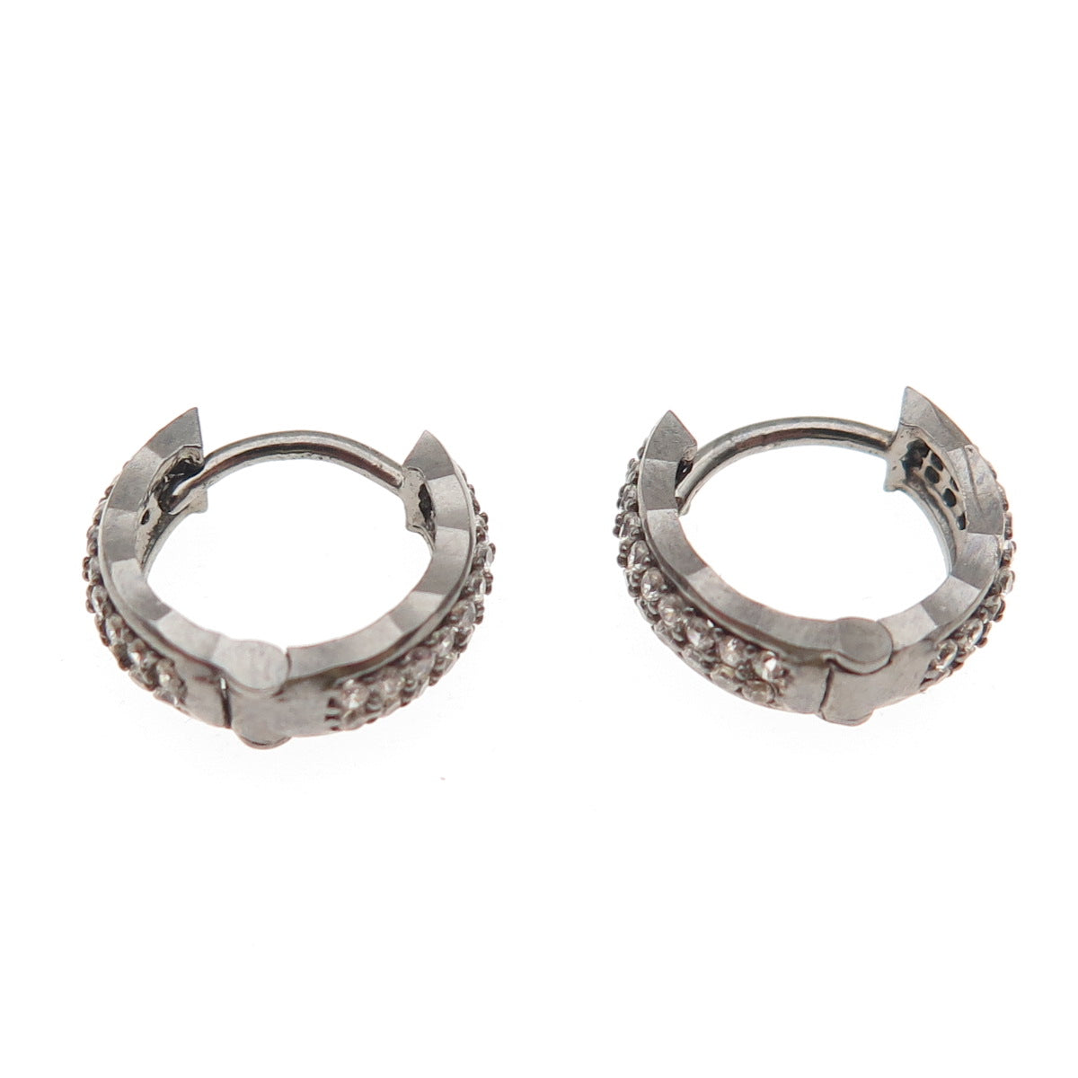 925 Sterling Silver Black Rhodium Round-Cut C Z Hoop Earrings