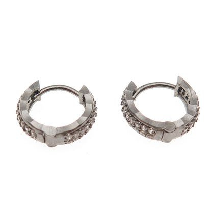 925 Sterling Silver Black Rhodium Round-Cut C Z Hoop Earrings