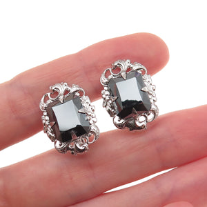 Dixelle 925 Sterling Silver Vintage Real Hematite Floral Screw Back Earrings