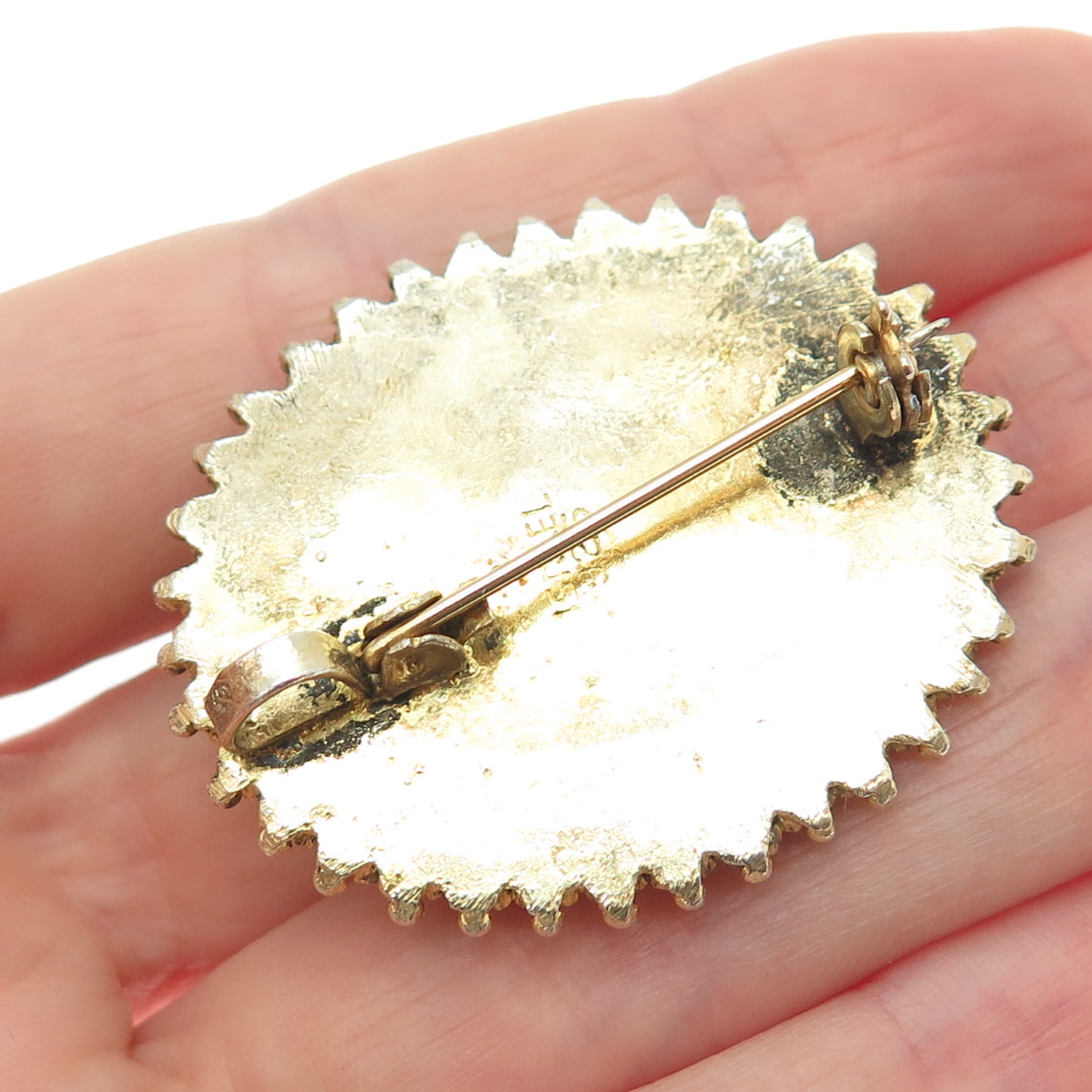 925 Sterling Silver Gold Plated Vintage Israel Real Tiger Eye Pin Brooch Pendant