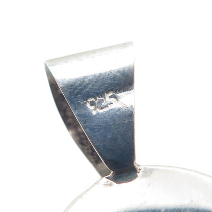 925 Sterling Silver Vintage Real Red Amber & Carved MOP Flower Pendant