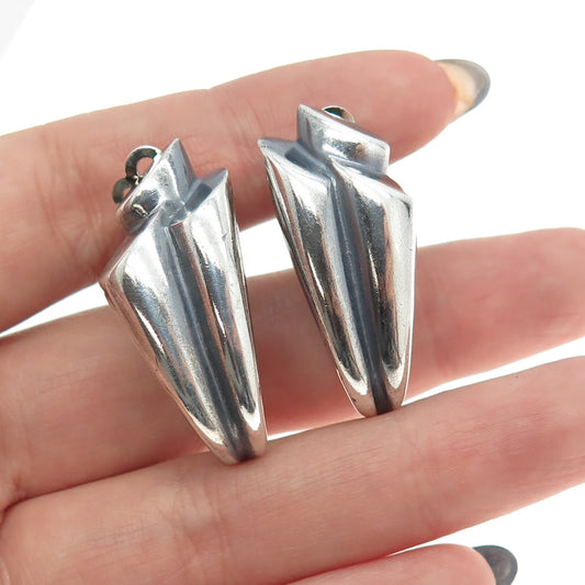 925 Sterling Silver Vintage Mexico Modernist Clip On Earrings