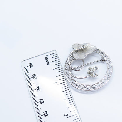 925 Sterling Silver Vintage Carl Art Rhinestone Leaf Pin Brooch