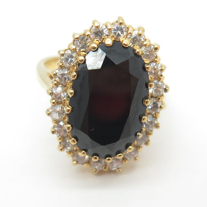 925 Sterling Silver Gold Plated Real Black Spinel & C Z Ring Size 9